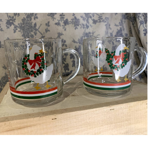 Vintage Libbey Set of 2 Goose Wreath Christmas Mugs - Picture 4 of 8